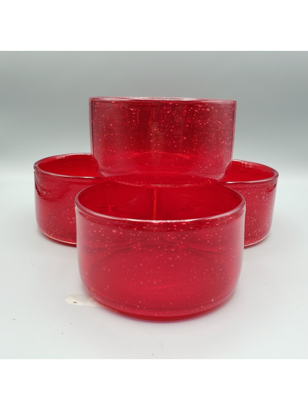 Hand Blown Art Glass Salad Cereal Bowls Red Micro Bubbles Set of 4 Recycled?